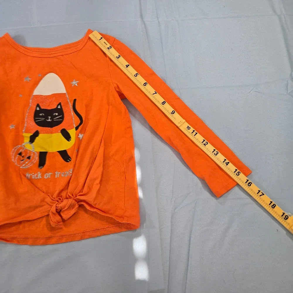 Carters Girls Orange Halloween Black Cat Candy Corn Tie Front Shirt 5T